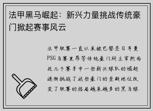 法甲黑马崛起：新兴力量挑战传统豪门掀起赛事风云