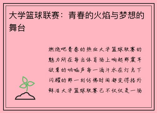 大学篮球联赛：青春的火焰与梦想的舞台