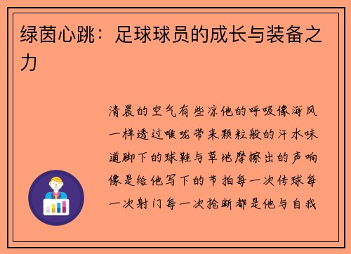 绿茵心跳：足球球员的成长与装备之力